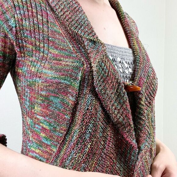 Vintage y2k Kessley Multicolor Rainbow Metallic Bell Sleeve Cardigan Sweater S - Picture 4 of 9